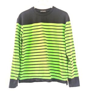 Scotch & Soda | Men's Green Navy Striped Crew Neck Long Sleeve Cotton Shirt